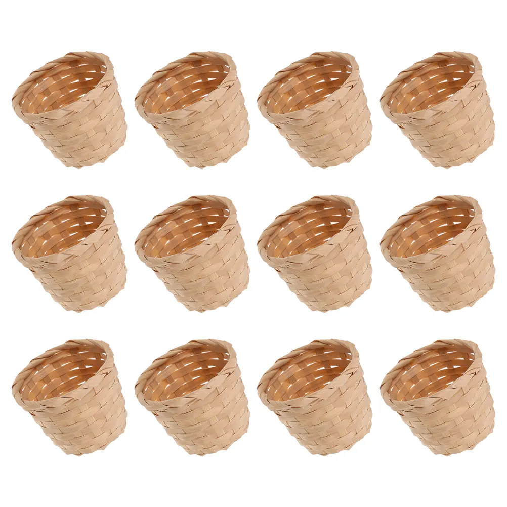

12pcs Woven Baskets Mini Bamboo Woven Basket Storage Flower Bedroom Beige Handmade Miniature Basket Decor Rustic Organizing