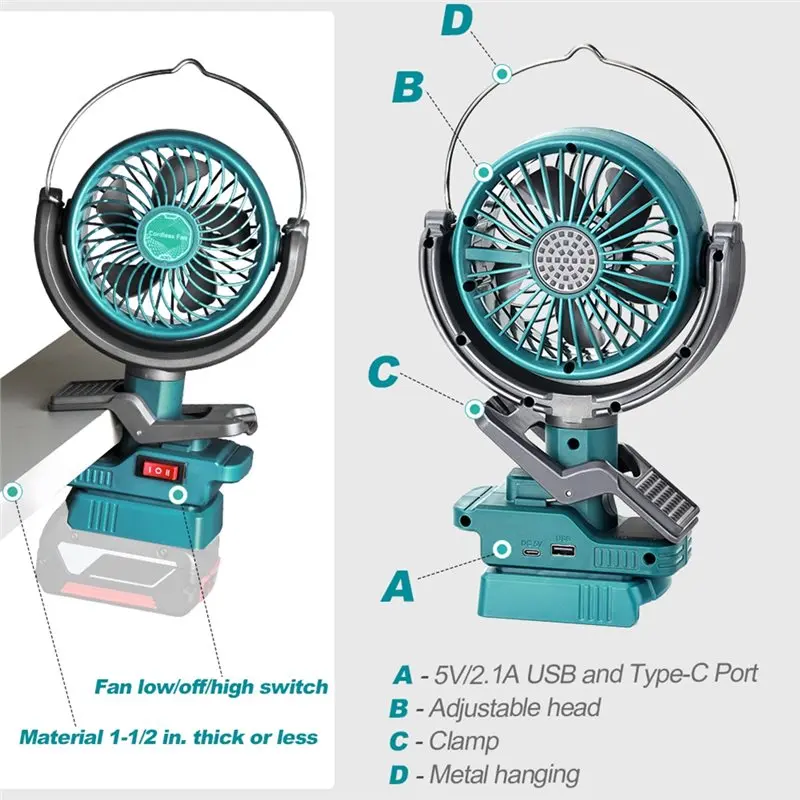 Promotion!Clip Fan For 18V Battery Cordless Dual USB 2 Speed Portable Cooler Fan For Stroller Camping Outdoor