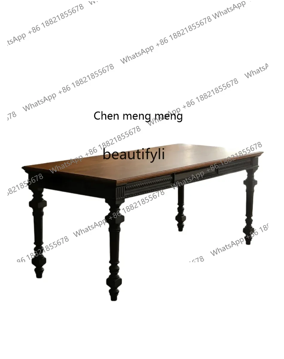

E1001 ss Retro Nanyang Desk Household Solid Wood Dining Table and Chair Rectangular Mid-Ancient Carved Dining Table