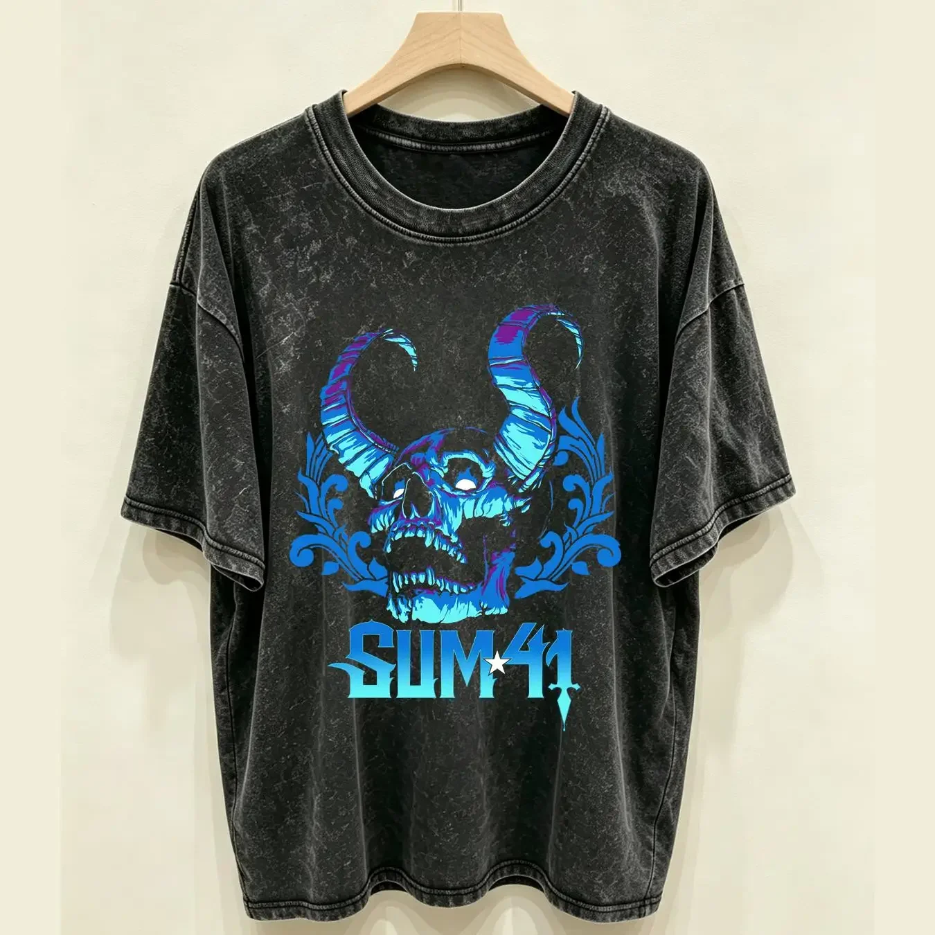 washed T Shirt Sum 41 Blue Demon Punk Rock 2 Sided Tour Dates Tultex Mens Sz L EUC long or short sleeves vintage Washed Unisex