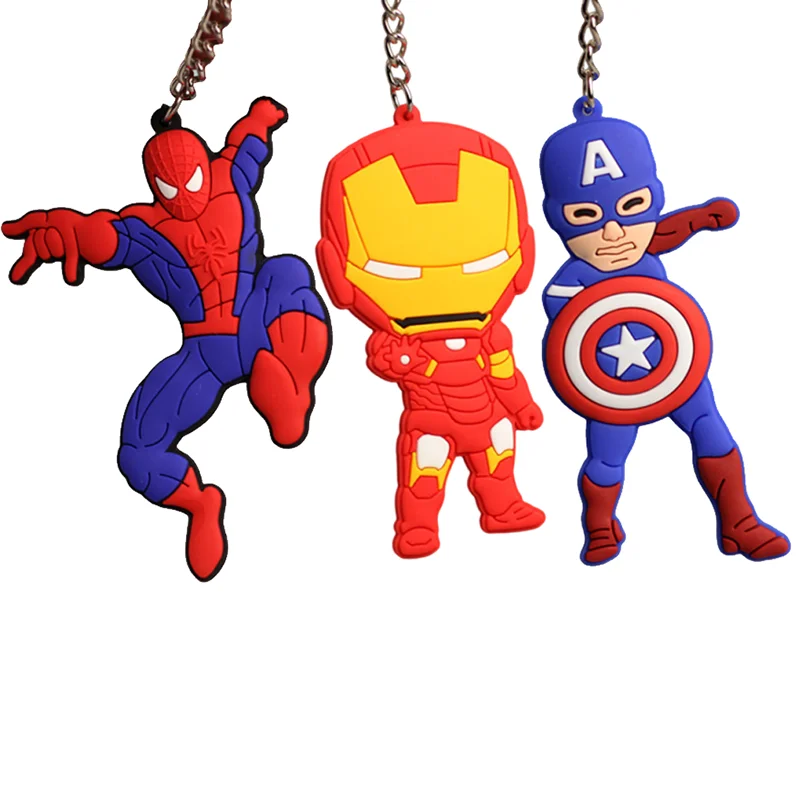 MINISO Anime Cartoon Marvel Captain America Iron Man Spider-Man Soft Plastic Double-sided Car Keychain Bag Pendant Birthday Gift