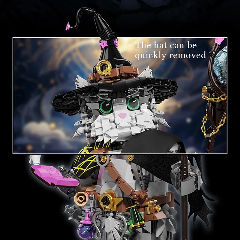 Creatieve 1458 Stuks Magic Wizard Kat Bouwstenen Goochelaar Kat Woondecoratie MOC Bricks Montage Speelgoed Voor Kinderen Volwassen Gift
