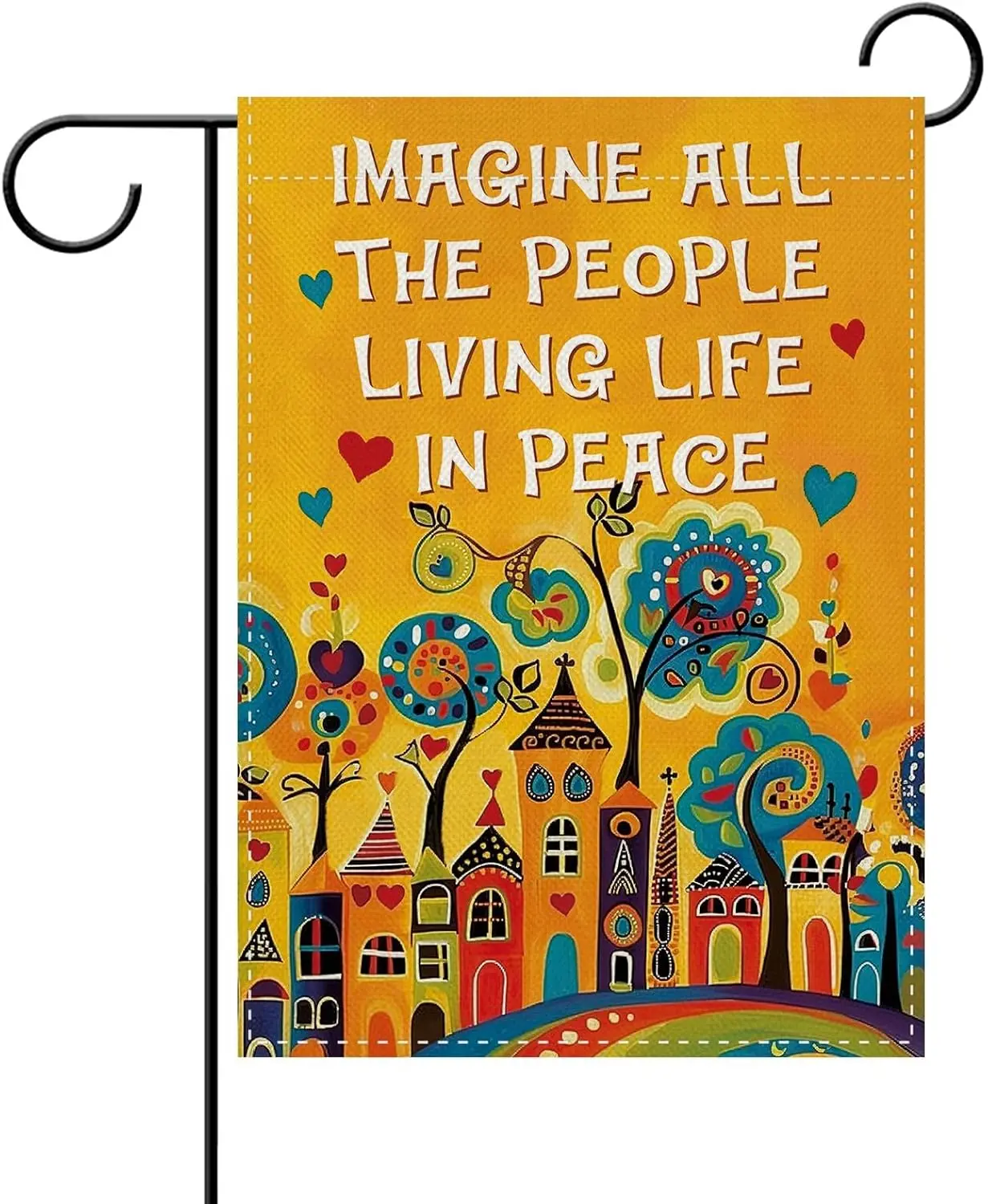 Dyrenson Imagine All The People Living Life in Peace Garden Flag, Colorful Abstract Town Inspirational Equality Yard Outside AAS