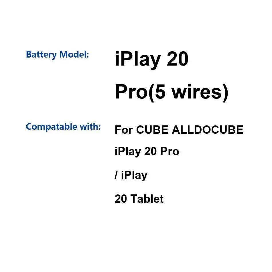 

Environmentally Friendly 8000Mah For Cube Alldocube Iplay 20 Pro Tablet 5 Wires Premium Replacement Battery