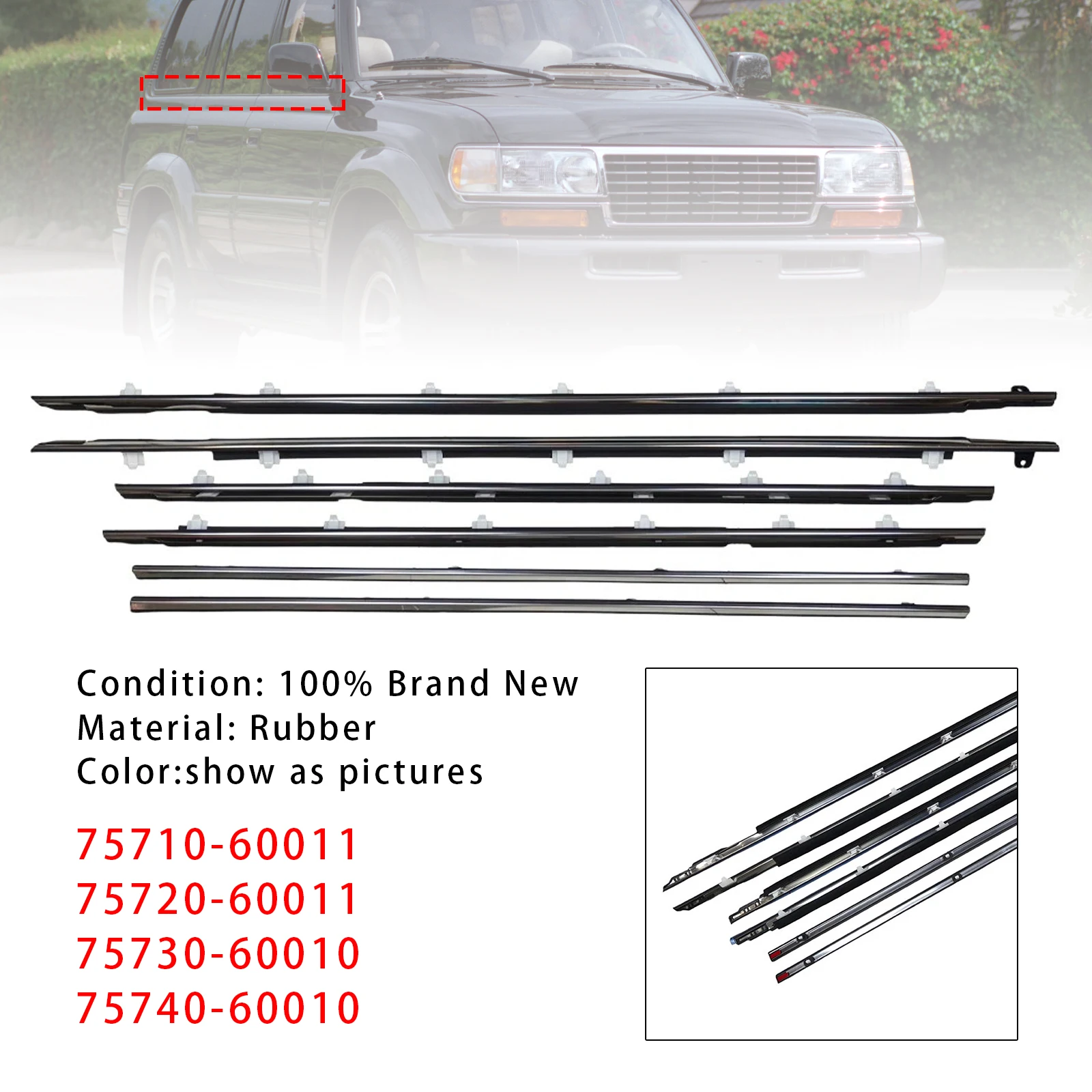 

Artudatech 6PCS Door Belt Molding For Toyota Land Cruiser 80 Series 1991 1992 1993 1994 1995 1996 1997