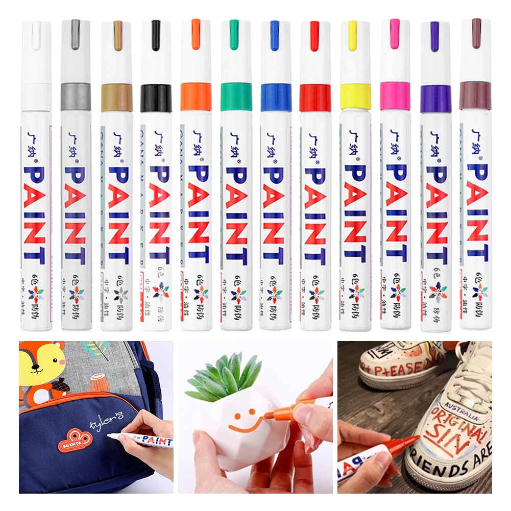 6 Pcs/Set Colorful Permanent Paint Marker Waterproof White Markers Tire Tread Rubber Fabric Paint Metal 12 Colors Paint Marker