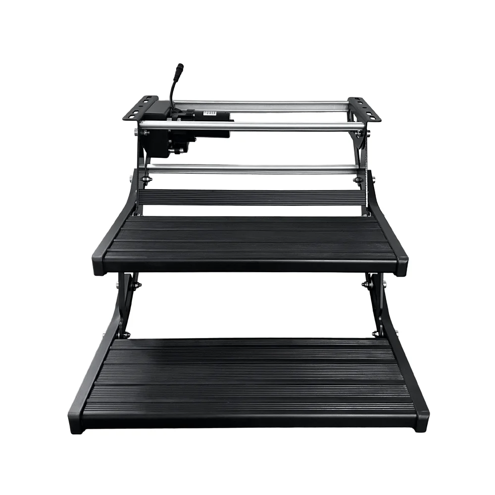 

RV Automatic Step Camper Trailer Accessories Durable Anti-slip RV Aluminum Double Steps Electric Control With LED Light Caravan