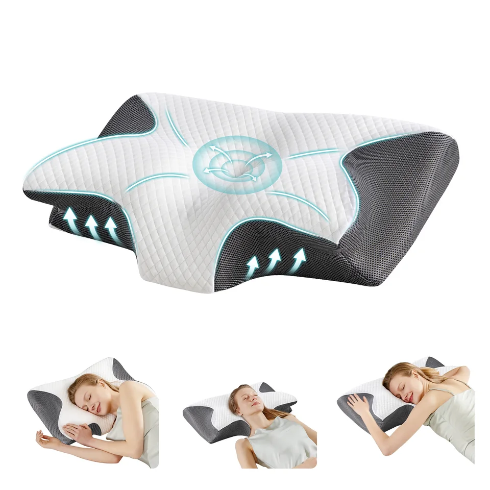Ergonomic Memory Foam Cervical Neck Pillow with Cooling Case