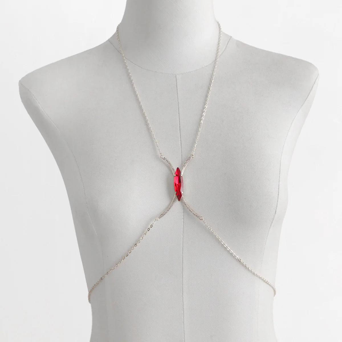 Fashionable Ruby Sexy Style Monolayer Rhinestone Chest Chain Nightclub Women's Body Chain Jewelry