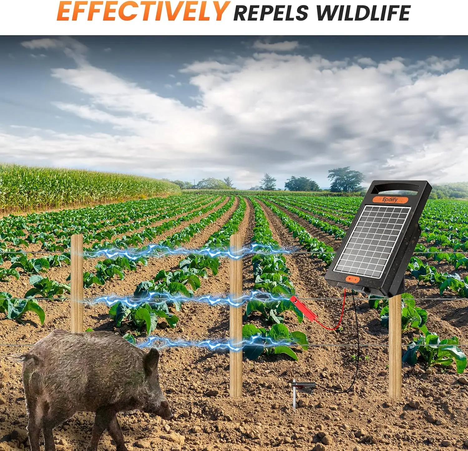 شاحن سياج كهربائي يعمل بالطاقة الشمسية لمدة 24 ساعة، 10 أمتار، شاحن سياج كهربائي يصل إلى 10200 فولت، طاقة محمولة 0.18J