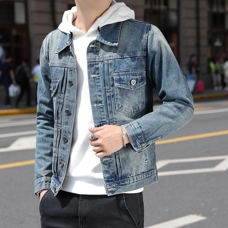 

Fashion Pocket Slim Fit Male Jean Coats Fast Delvery Japanese Retro Designer Casual Vintage Branded Worn Y2k Men's Denim Jacket