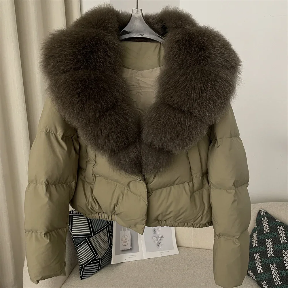 OFTBUY White Duck Down Jacket Feather Women Short Puffer Jacket Thick New Big Natural Real Fox Fur Jacket Winter Fur Coat Female