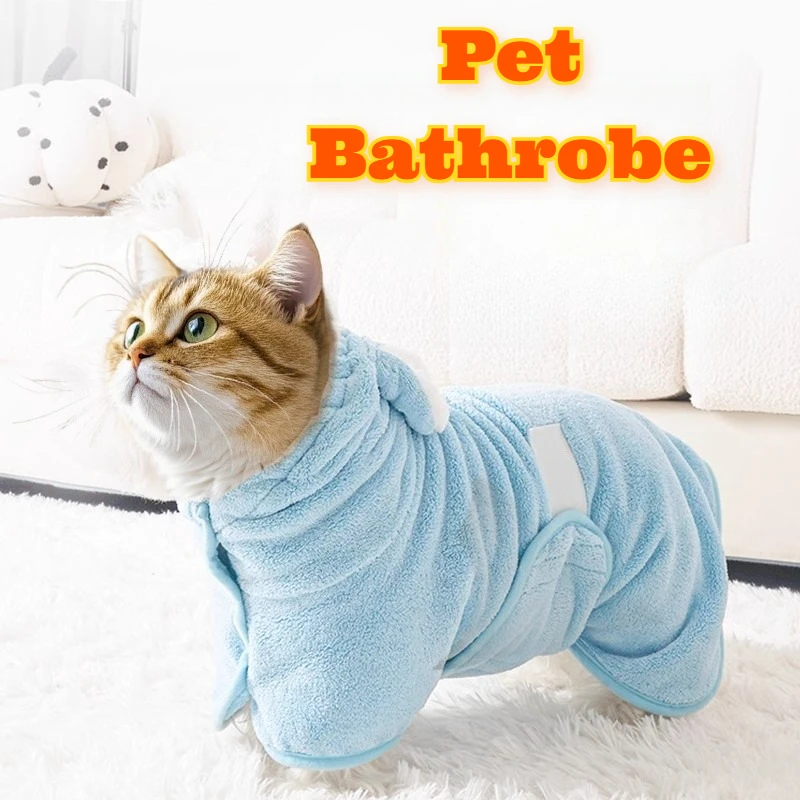 

‌Pet Drying Robe Hooded Bath Towel Super Absorbent Quick Dry Wearable Microfiber Grooming Wrap Cats Dogs Small Medium Large