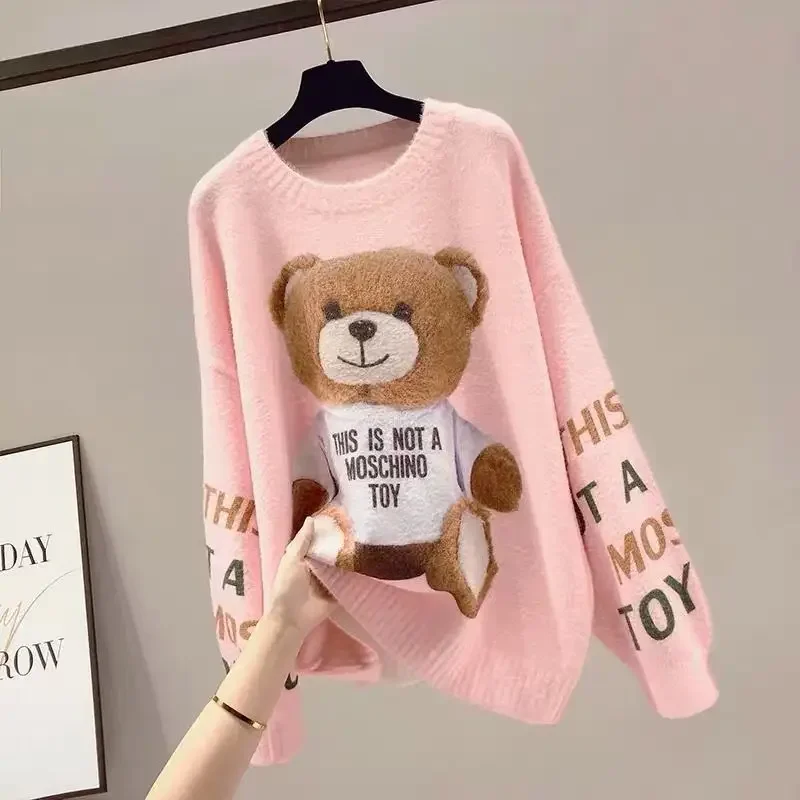 Cartoon Printing Autumn New Artificial Mink Fur Sweater Korean Style Loose Wind Net Red Coat Outerwear Sweater Female Fashion