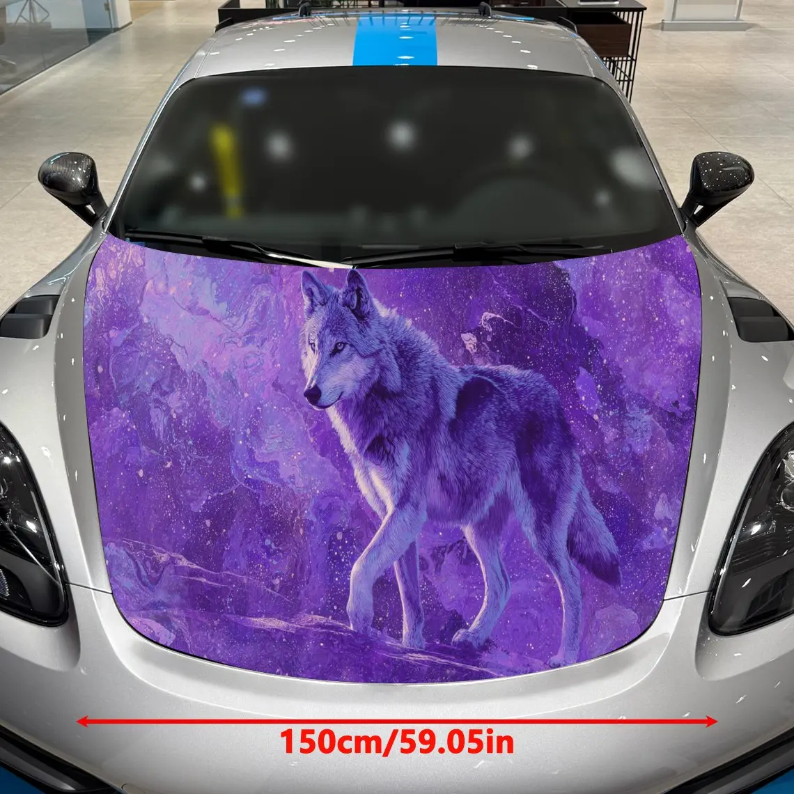 Car Decal Wolf with Purple Abstract Artistic Background & Mystic-Nature-Inspired Gothic Aesthetic Car Hood Sticker, Waterproof S