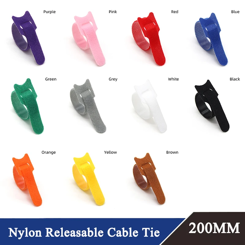 200mm Nylon Reusable Fastening Cable Ties Adjustable Cord Ties Cable Management Straps Hook and Loop Cord Organizer Wire Ties