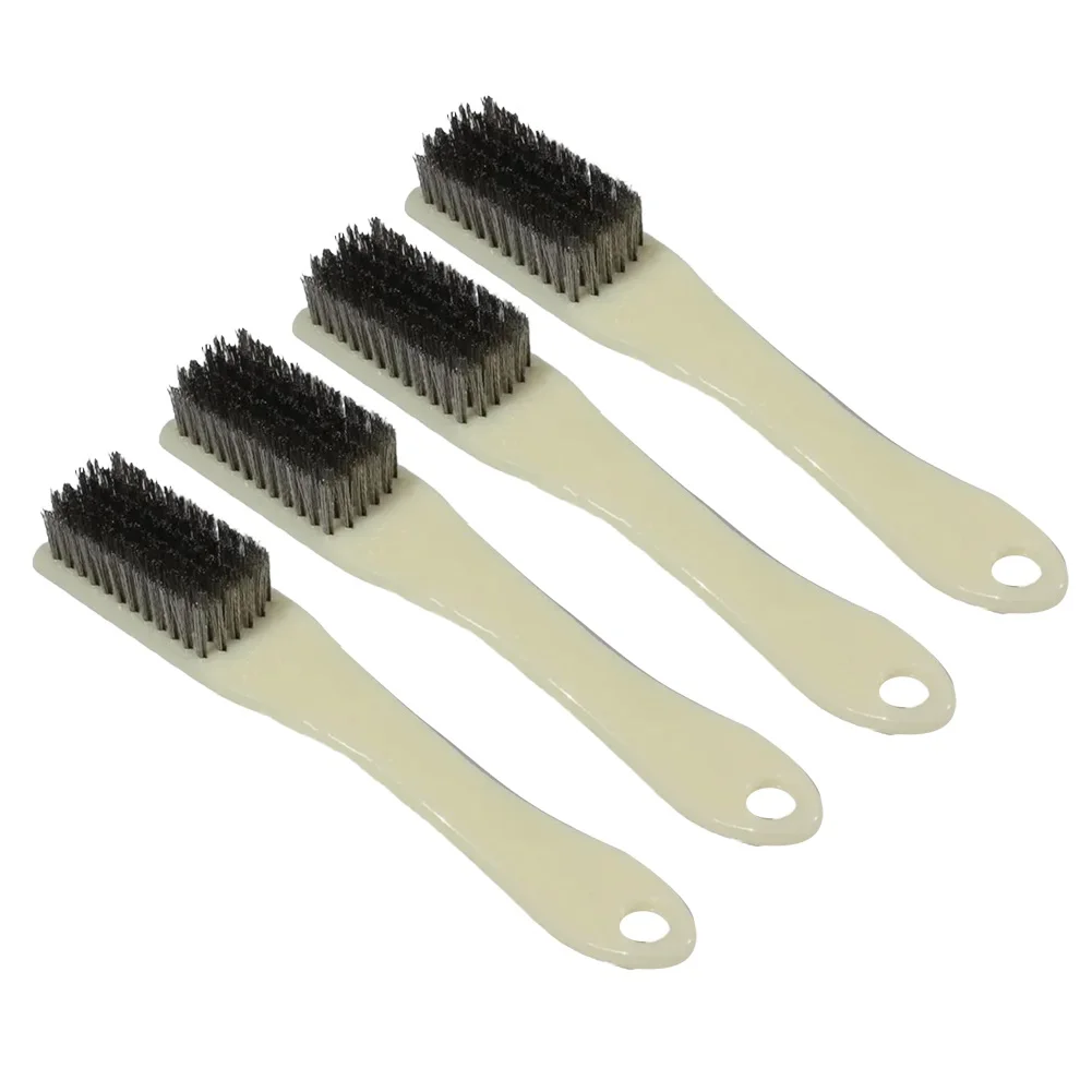 

4pcs 6rows Stainless Steel Wire Brush Walnut Brush Cleaning Brush Plastic Handle Wire Brushes Industrial Metal Polishing Burring