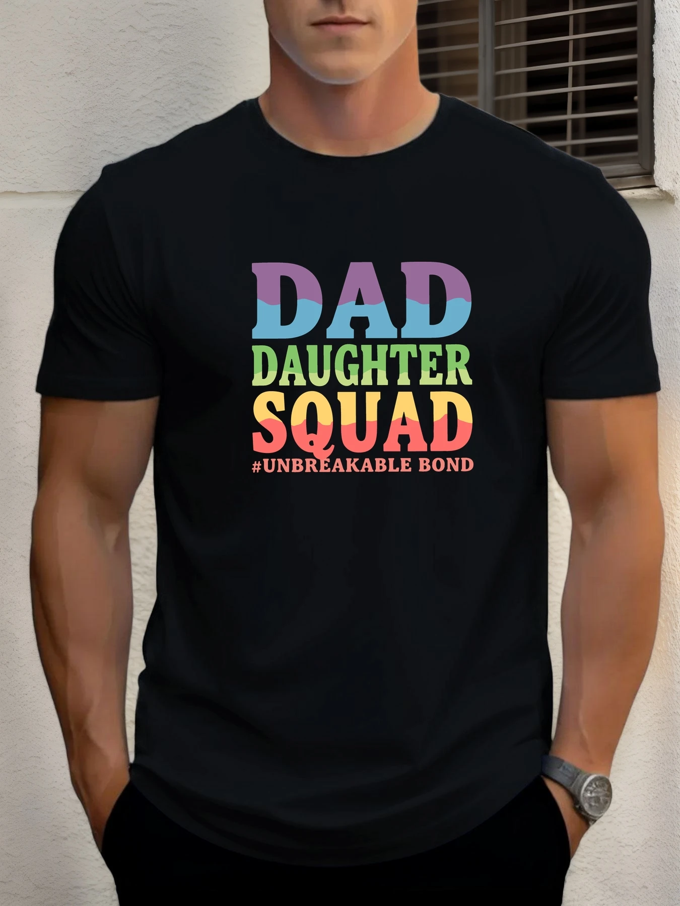 

Man Short Sleeve T-shirt DAD DAUGHTER SQUAD Print Summer Round Neck Oversized Tee Casual Fashion High Quality Clothing