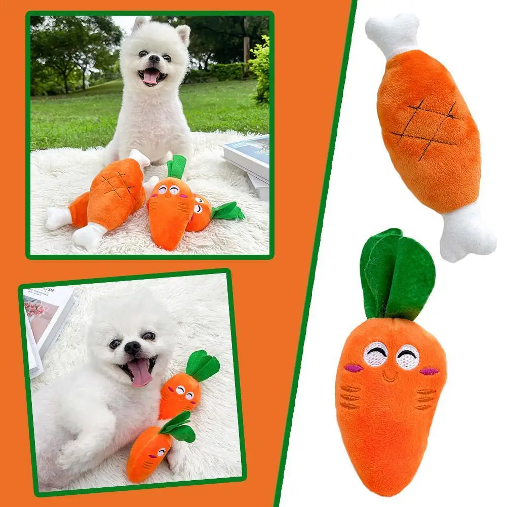 

Double Bone Chicken leg carrot plush sound bite toy Carrot Vegetable Pet Dog Cat Plush Sound and Bite Resistant Toy