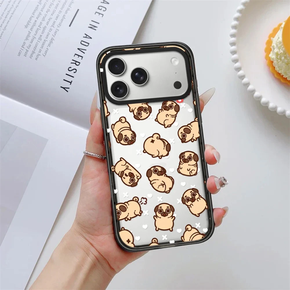 

Full Screen Cute Bulldog Impact Black Border Magnetic Cover for IPhone 12 13 14 15 16 17 Pro Max Case for IPhone 17 Air