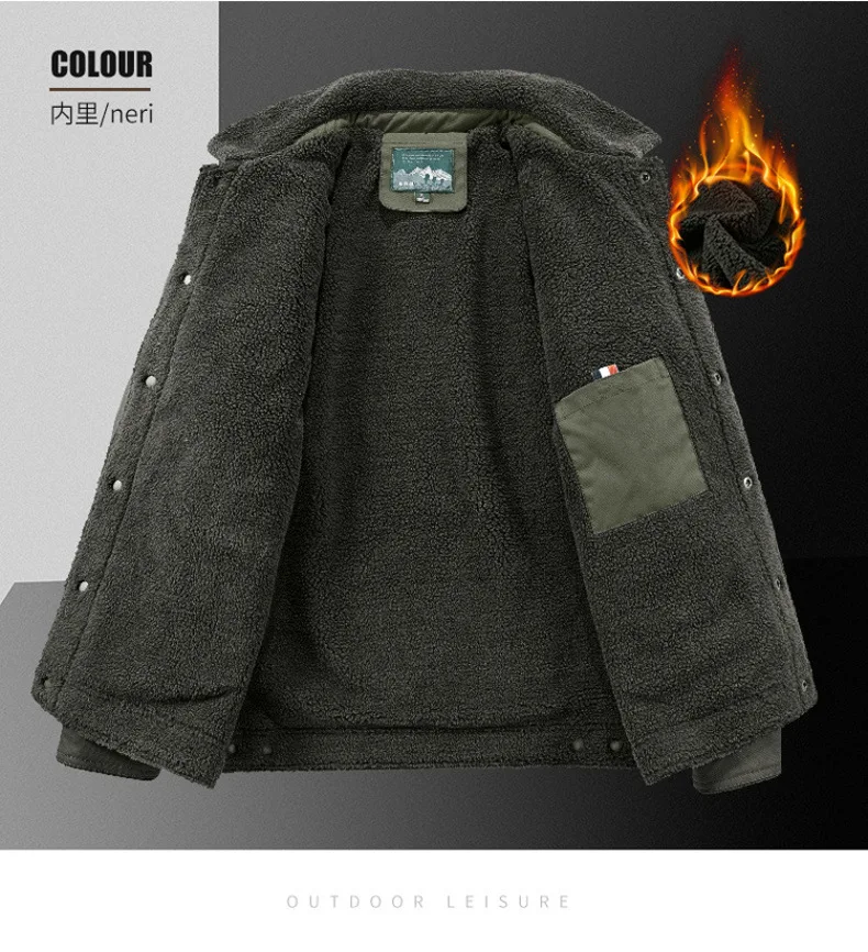 Winter Washed Sherpa Fleece Jacket Men's Thick Warm Casual Outerwear