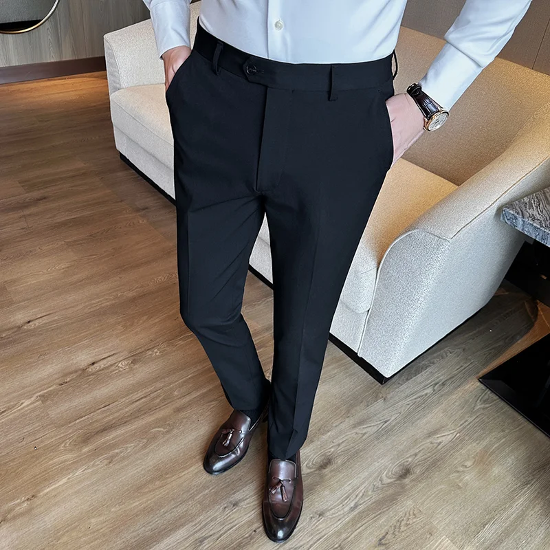 Pantaloni da lavoro di alta qualità primaverili da uomo pantaloni da ufficio Slim Fit in tinta unita moda uomo