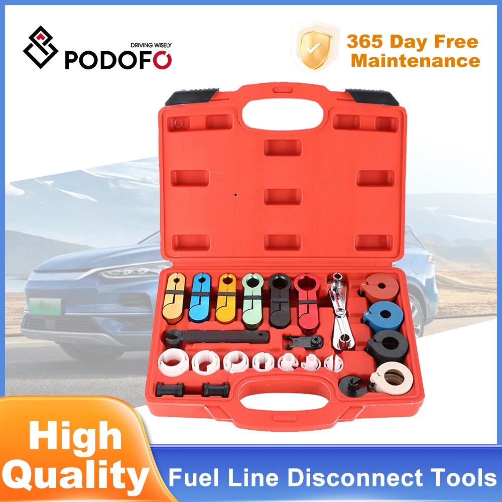 Podofo 25pcs Fuel and Air Conditioning Disconnection Tool Kit Automotive Oil Cooler AC Hose Fuel Lines Disconnect Tool Set