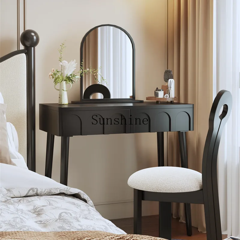 

French medieval retro style black dresser small apartment bedroom solid wood bedside makeup table