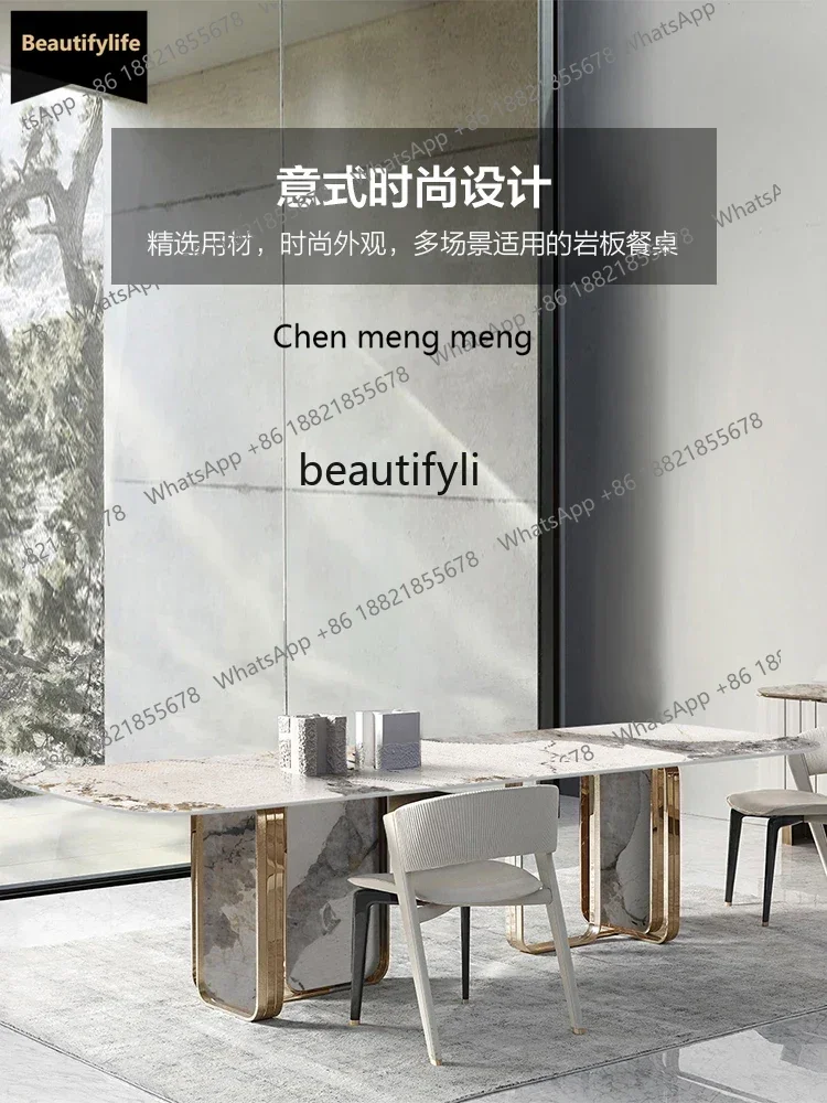 C45  Italian rectangular bright rock slab dining table modern Pandora luxury stone dining table and chair combination