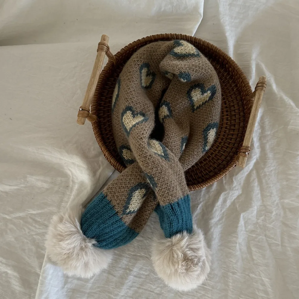 Thickened Children Knitted Scarf Thermal Neck Warmer Windproof Baby Neckerchief Adorable Heart Pattern Cartoon Kids Muffler