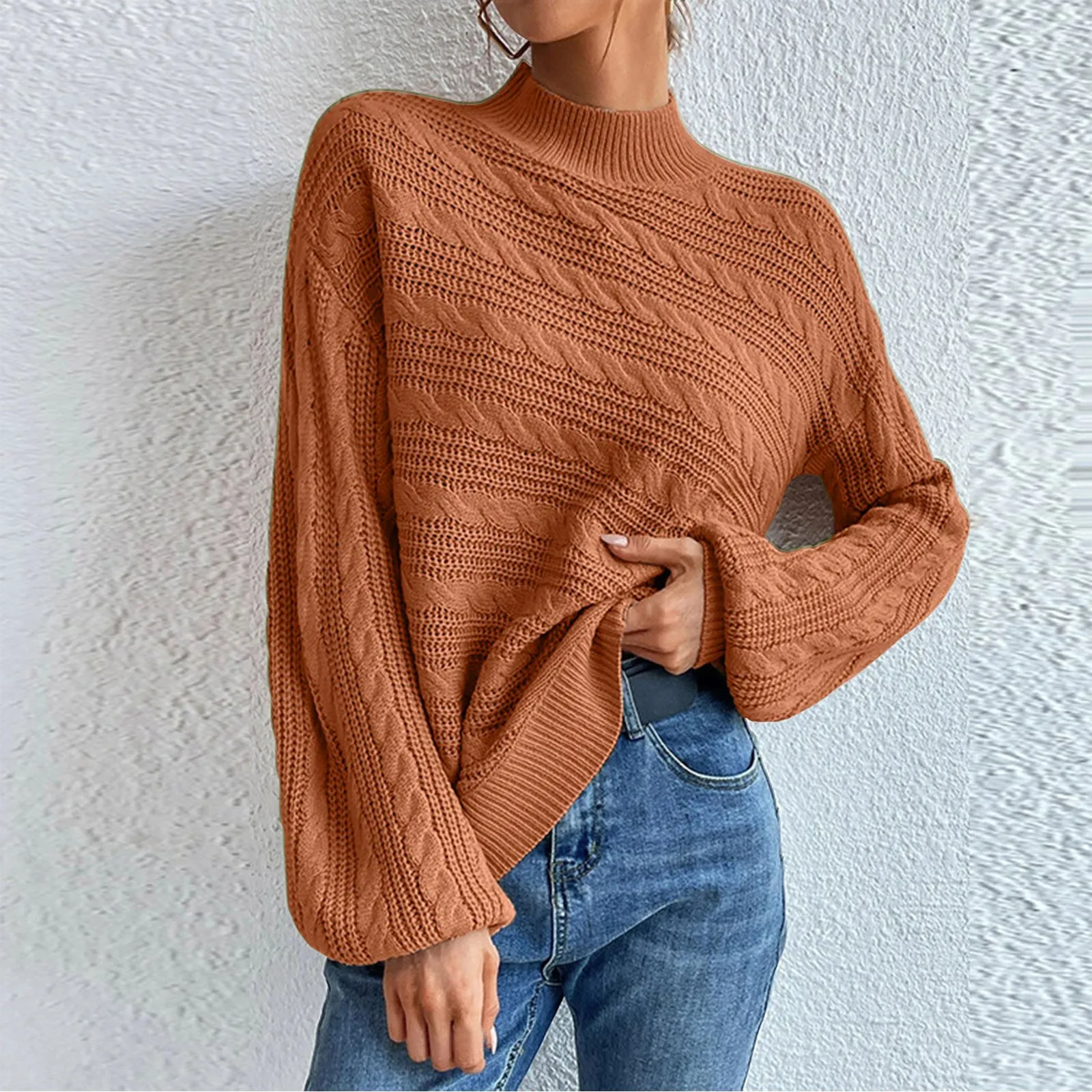 Women\'s Sweaters Pullover Autumn Winter New Fashion Ladies Solid Color Sweater 2023 High Neck Twist Knit Long Sleevec Sweaters