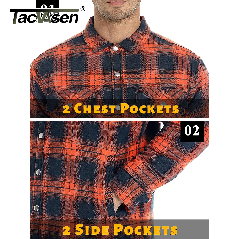 TACVASEN Men\'s Flannel Jackets Quilted Lined Heavyweight Warmth Fall Winter Work Commuting Coats Plaid Shirt Jacket