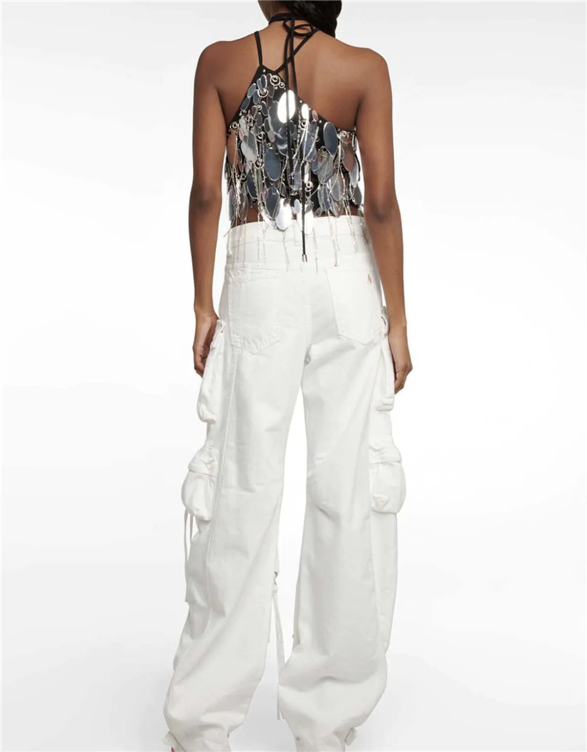 Amerikaanse streetstyle dameswerkkleding jeans lente zware industrie imitatie oud gewassen gescheurd gat multi-pocket wijde pijpen