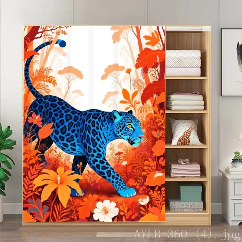 Tropical Wildlife Noren Curtain Leopard Floral Print Wardrobe Door Shield Room Divider Indoor Bedroom Closet Partition Drape