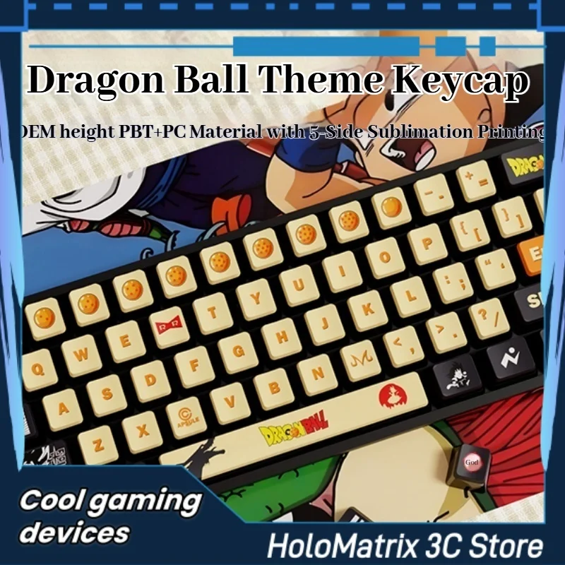 

Колпачки для клавиш на тему Dragon Ball, периферийные устройства в стиле аниме, прозрачные колпачки для ключей с пудингом, OEM PBT, термосублимационные механические колпачки для клавиш
