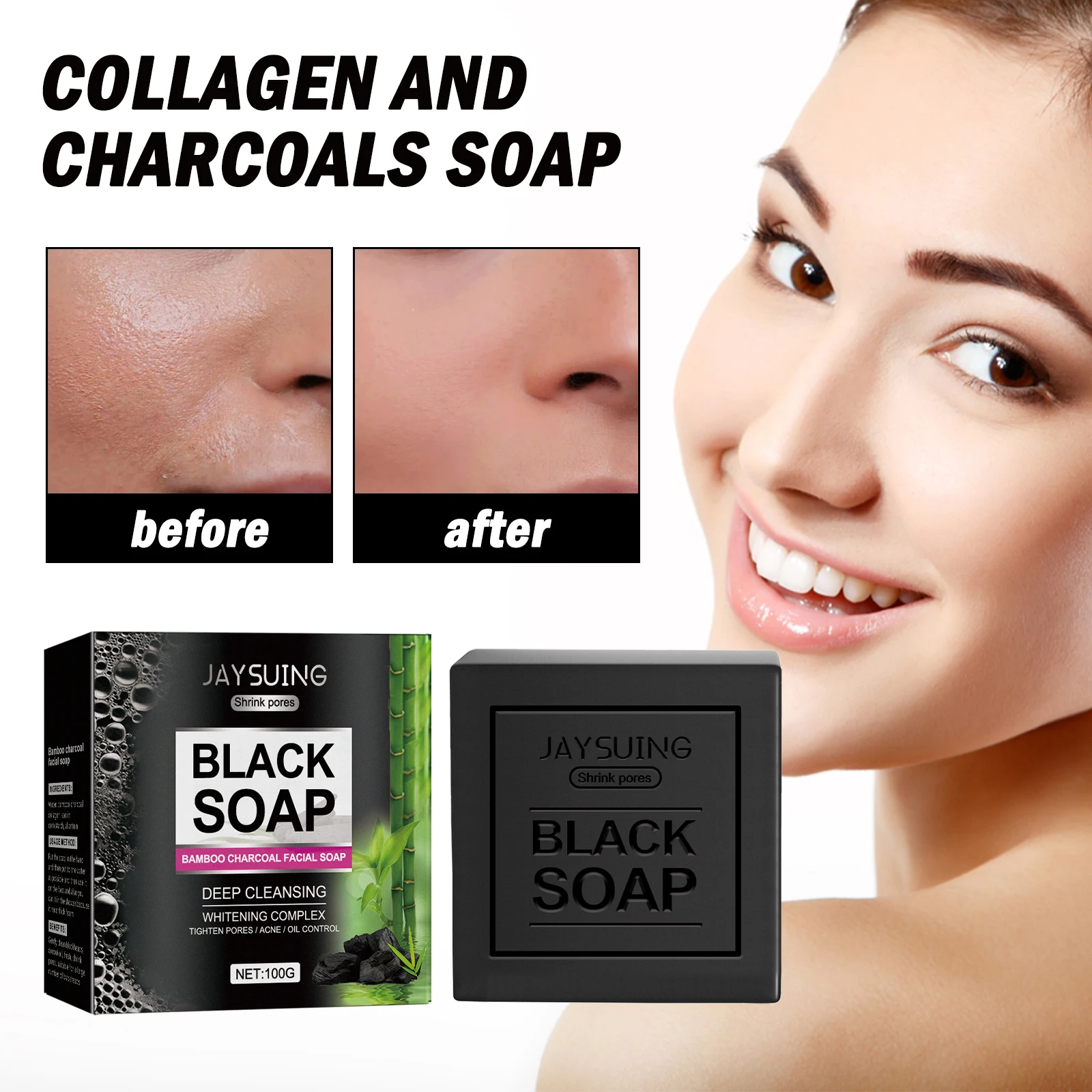 

Jaysuing Bamboo Charcoal Cleansing Soap Refreshing Oil Control Brightening Face Wash Soap 2pcs