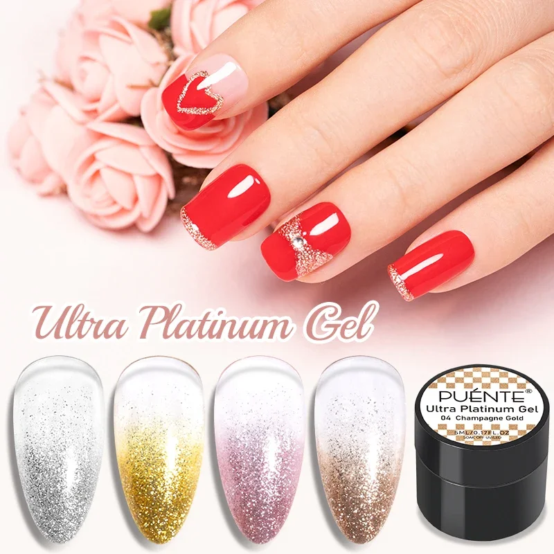 PUENTE Ultra Platinum Gel Nail Polish 5ML Brilhante Ouro Prata Glitter Pintura Gel DIY Desenho Verniz Semi Permanente Para Manicure