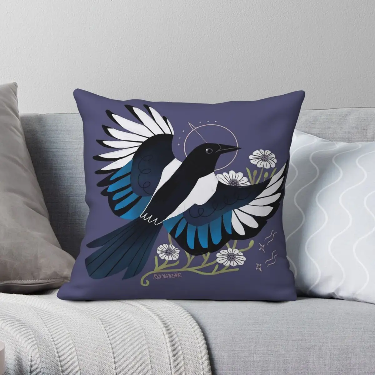 Familiar European Magpie Pillowcase Polyester Linen Velvet Creative Zip Decorative Throw Pillow Case Car Cushion Cover Wholesale