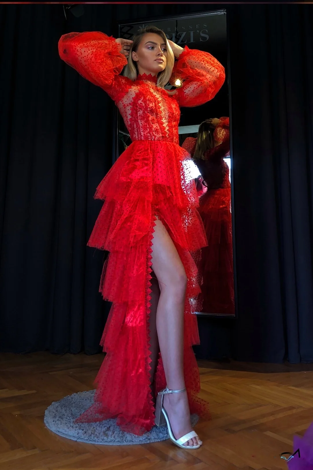 Seksowna Czerwona Prześwitująca Asymetryczna Sukienka Wieczorowa Dr Par Ślubna Suknia Wieczorowa Dr Długa Latarnia Sve Wysoki Stan Linia A...