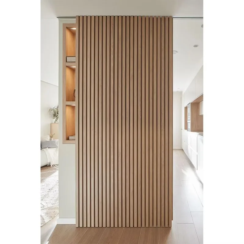Interior door slatted style wooden sliding door for house lightweight wooden partition door