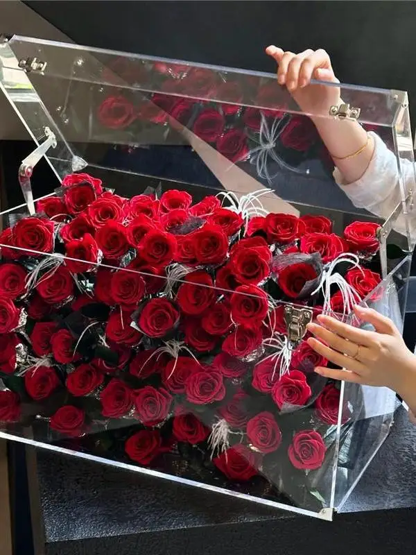 زينة صندوق زهور أكريليك كبيرة الحجم على شكل زهرة أبدية جديدة لعام 2025