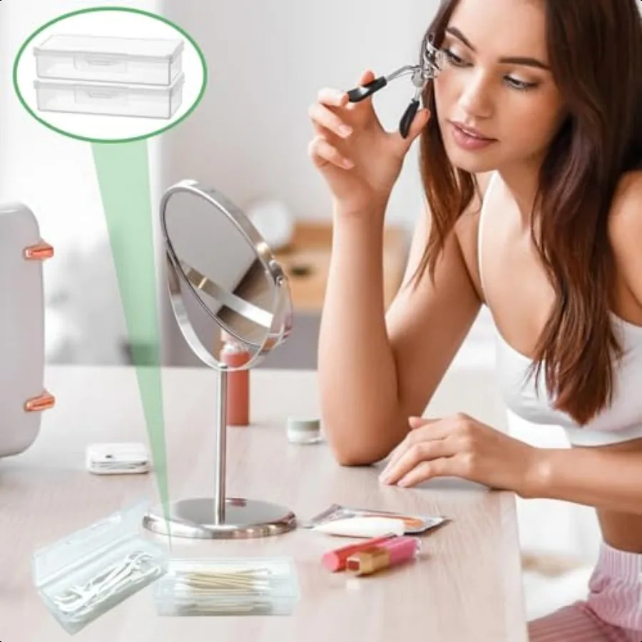 Wattenstaafje Houder voor Reizen 2-delige Draagbare Kleine Tandzijde Houder Doorzichtige Plastic Wattenschijfje Houder Reiszijde Picks Case