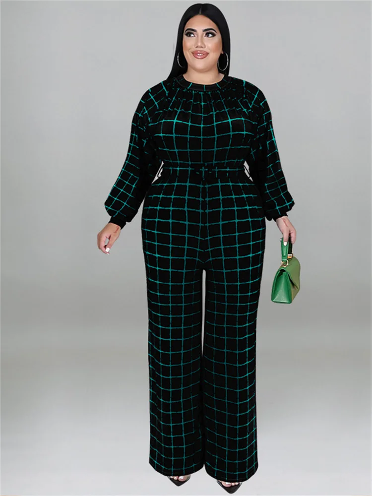 Wmstar Plus Size tuta donna con cintura Plaid One Piece outfit Casual gamba larga body Office Lady Dropshipping all'ingrosso