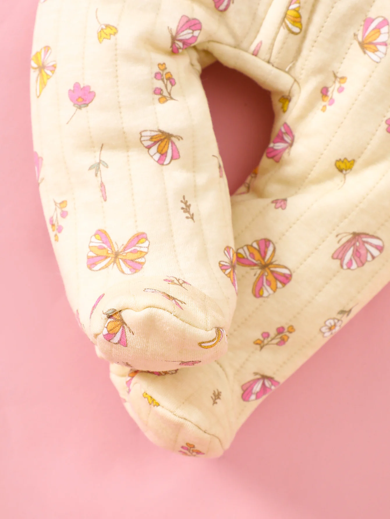 Baby-Strampler mit Schmetterlingsdruck, langärmelig, mit Reißverschluss, Baumwolle, für Neugeborene, atmungsaktiv, für den Nachtschlaf, 0–3, 3–6 – Detail 5