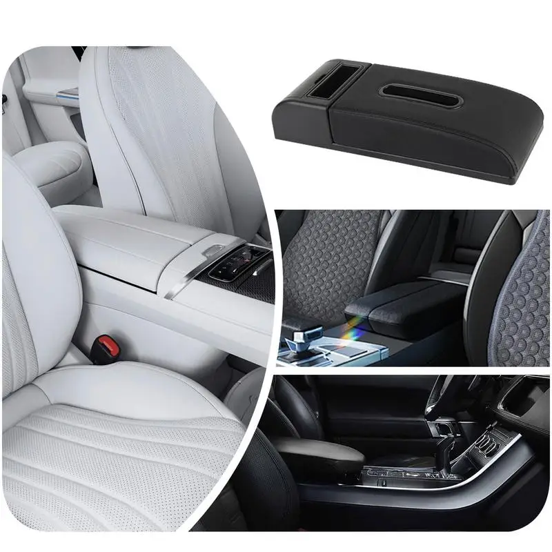 Car Armrest Box Cushion with Tissue Box and Pocket auto Center Console Arm rest Heightening pad car Tissue Box for car interior