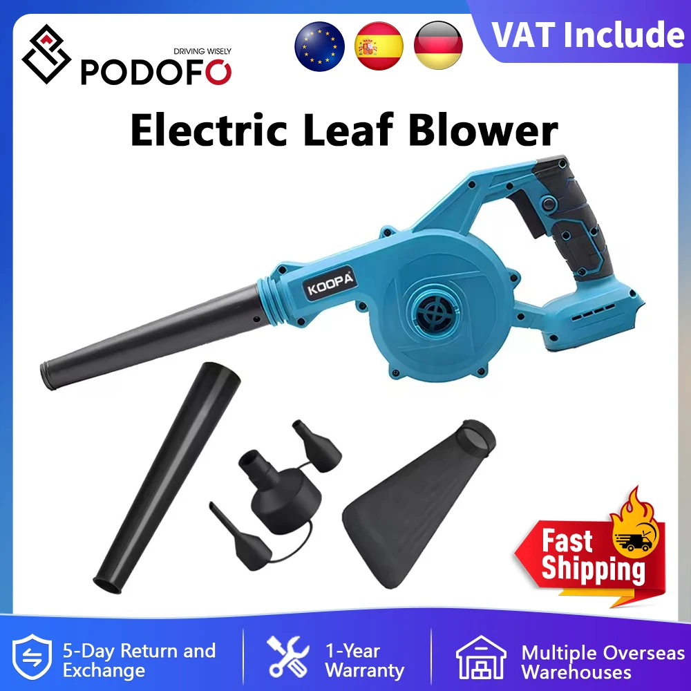 Podofo 2 In 1 Cordless Elettrico Soffiatore di Foglie di Aspirazione Del Computer Collettore di Polveri di Soffiaggio di Neve Mano Strumento di Potere Per Makita 18V Batteria