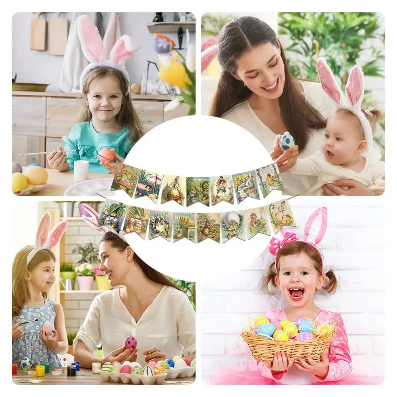 Bunny Banner Decor Happy Easter Rabbit Banner Decorations Spring Theme Party Supplies And Home Decor Celebration Fireplace