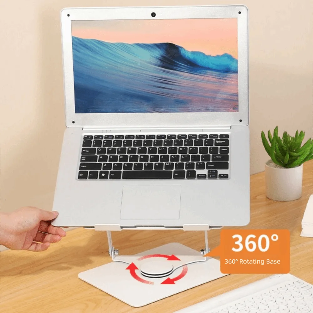 360 Rotating Base Notebook Computer Stand Foldable Lifter Computer Riser Heat Dissipation Adjustable Tablet Cooling Fan Holder