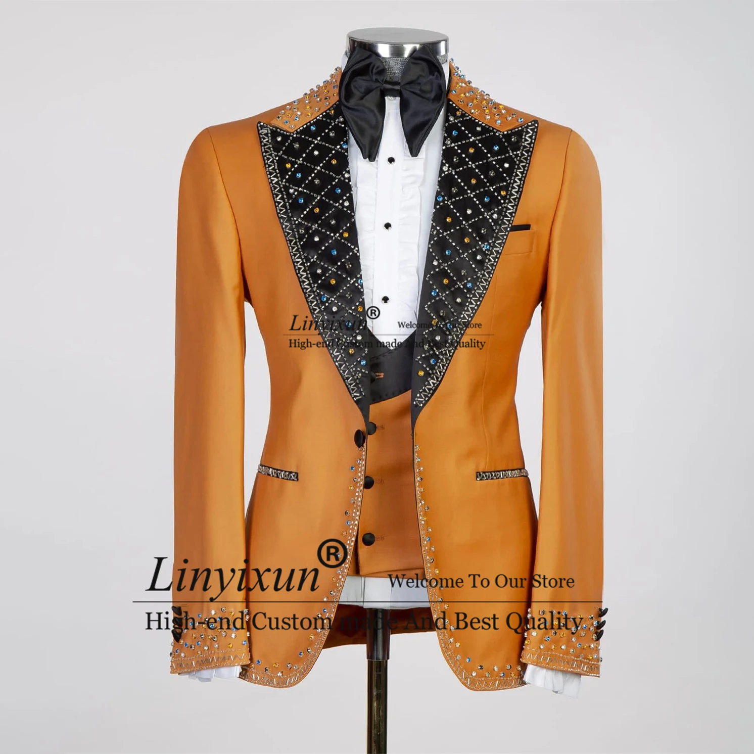 

Glitter Embroidered Tuxedos Men Suits 3 Pieces Sets Male Prom Blazers Slim Fit Groom Costume Homme Luxury Beaded disfraz hombre