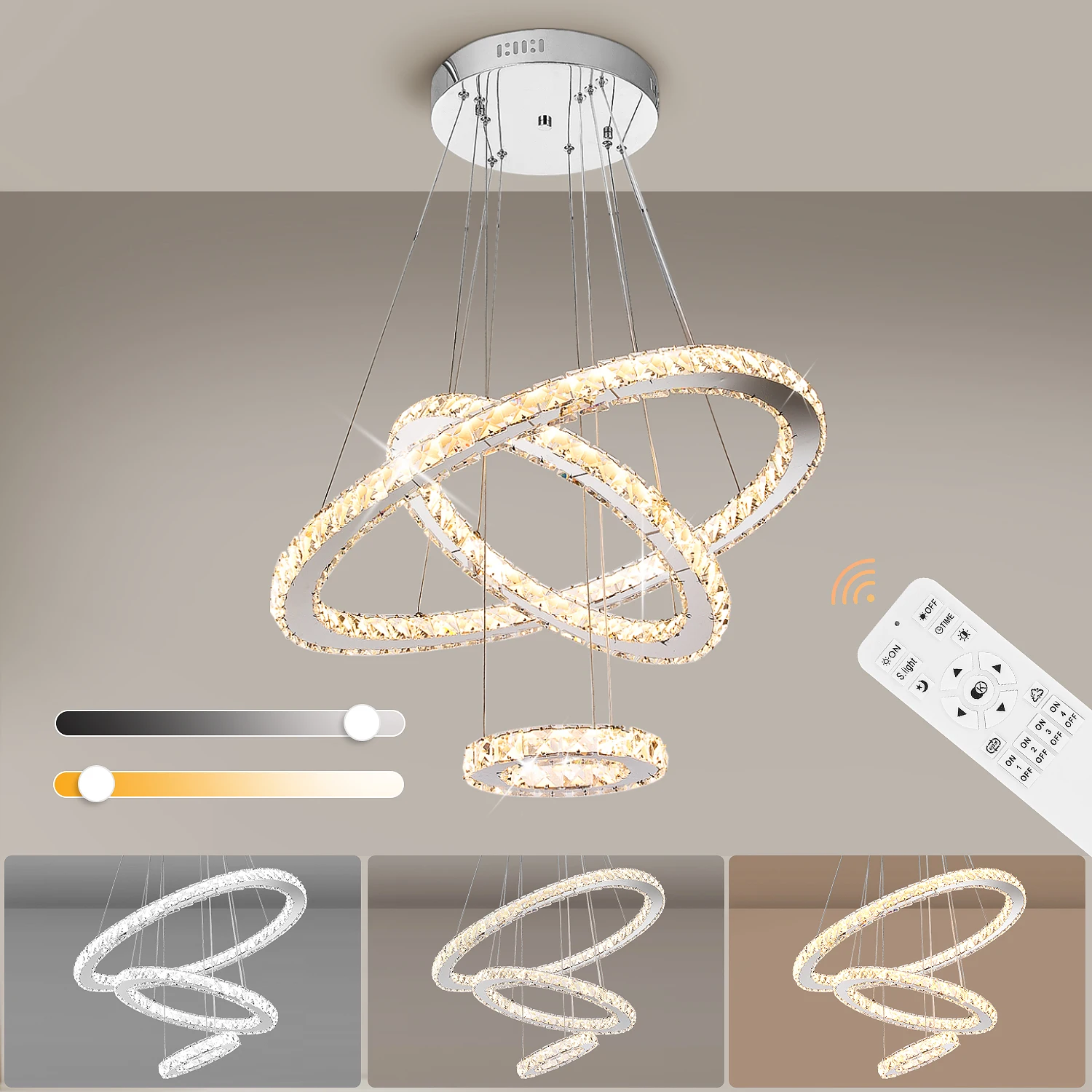 56W LED plafonniers en cristal avec télécommande lustre réglable suspension plafonnier pour chambre salon salle à manger